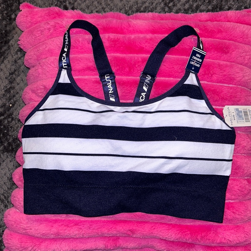 Women’s Nautica, intimate size large, soft, removable pads, NWT, navy and white